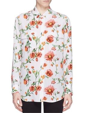 Equipment Femme Silk Floral Button Up Shirt Size Small White